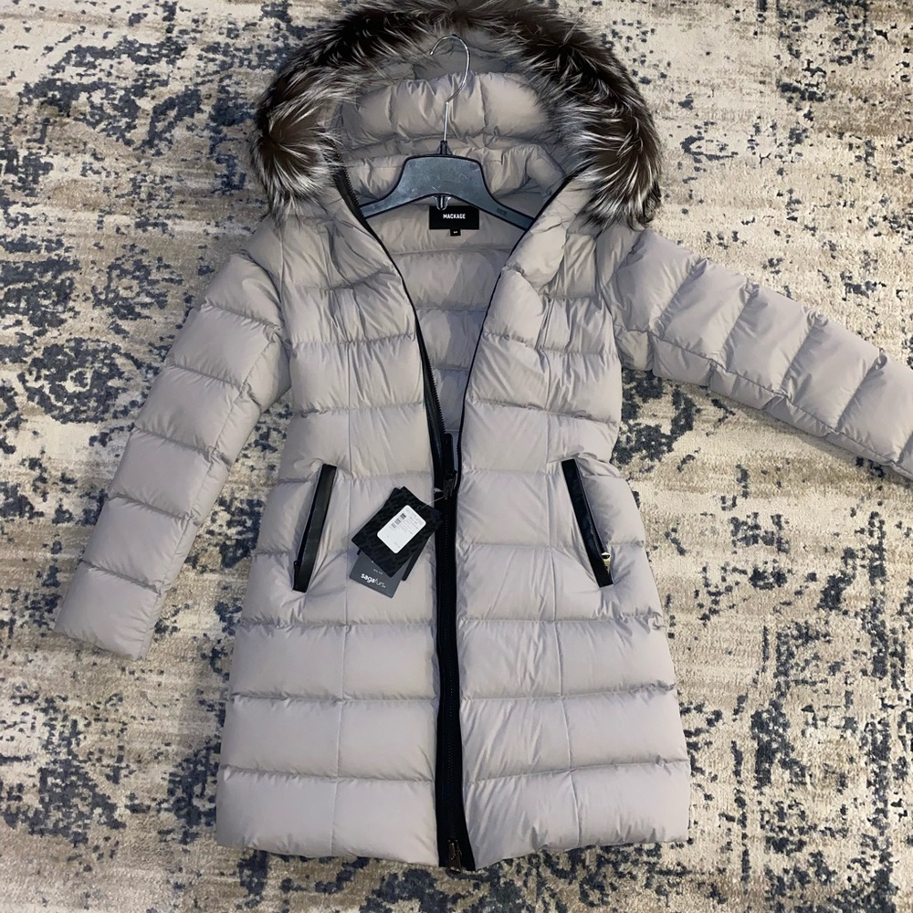 Mackage Calla Genuine Fox Fur Trim Hooded Down Coat
